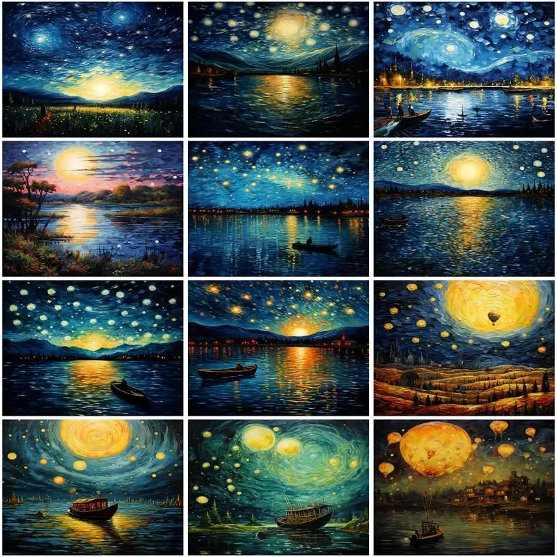 CHENISTORY Coloring By Number Starry Sky Pictures By Number Seascape Drawing On Canvas HandPainted Art Gift Kit DIY Decoration