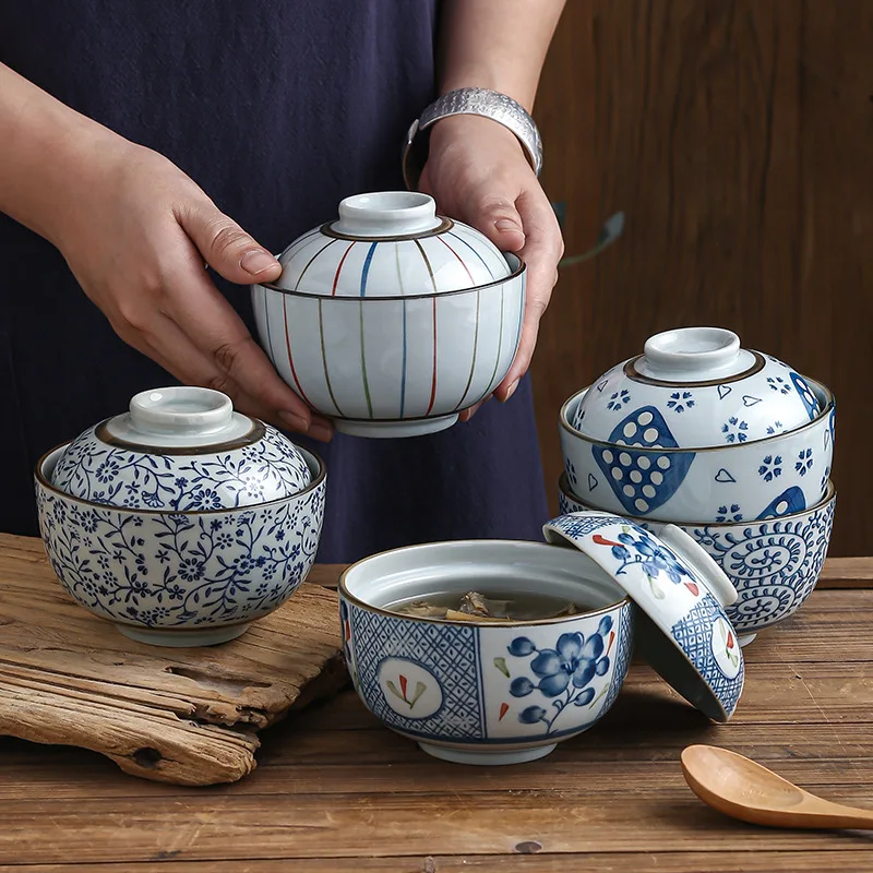 Hand-painted ceramic water-proof stew pot small household stew pot with lid steamed egg bowl soup porcelain pot