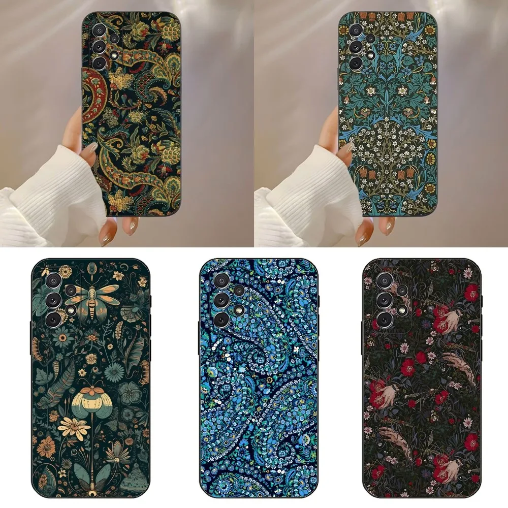 William Morris Strawberry Phone Case For Samsung Galaxy A91,A80,A73,A72 ,A71,A53A52,A32 ,A31A22,A21s,A20,Black Cover