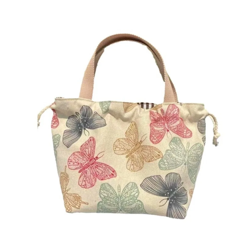 

Butterfly Printed Drawstring Canvas Handbag INS Large Capacity Japanese Style Lunch Bag Fashion Clutter Storage Women's Tote Bag