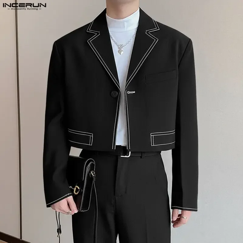 

INCERUN Men Blazer Patchwork Lapel Long Sleeve One Button Casual Male Suit Streetwear Korean Style Elegant Fashion Thin Blazer