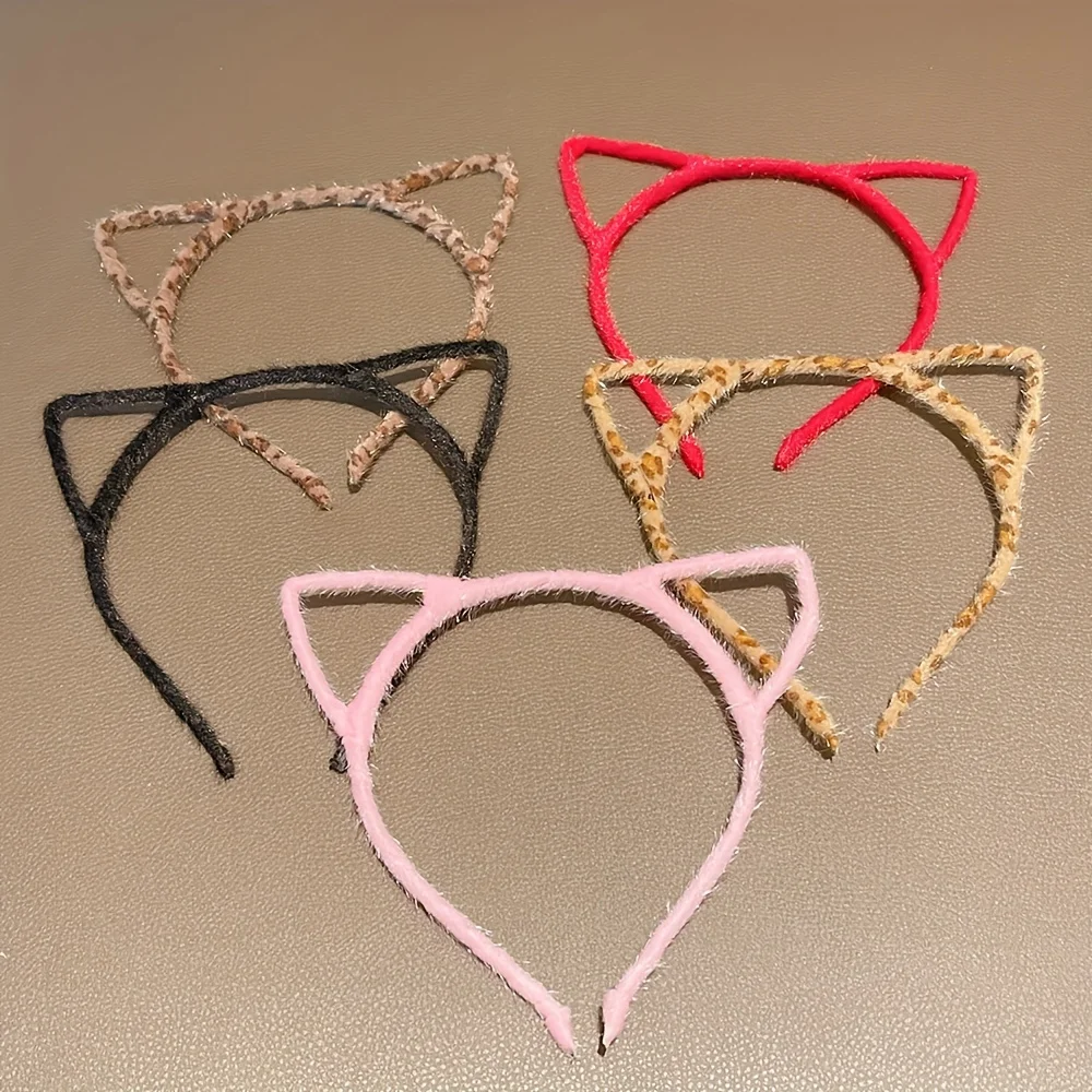 Children\'s Autumn and Winter Versatile Leopard Print Cat Ears Headband Cute Face Wash Headband Hairpin Headband Popular Hair Acc