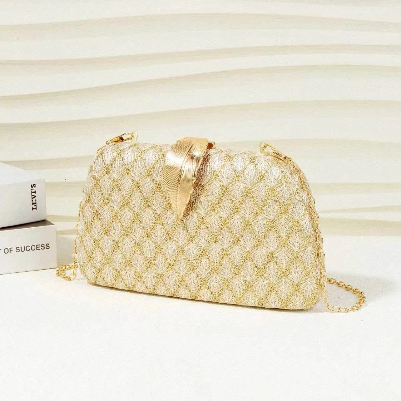 Luxury Gold Lace Metal Leaf Buckle Clutch Women Shell Cocktail Evening Handbag Wedding Party Formal Purse Bolso Fiesta Mujer