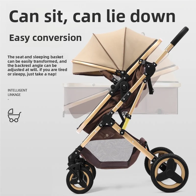 Three-in-one basket, one-hand stowage, lightweight baby stroller, can sit and lie down, two-way shock absorber, detachable