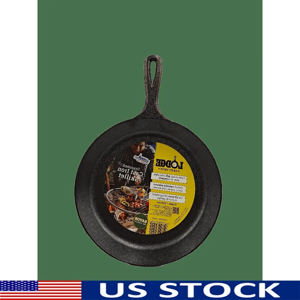Sartén de hierro fundido de 9 pulgadas, utensilios de cocina versátiles preazonados, horno para asar, fogón duradero, fácil liberación, inspirado en Chef PFOA