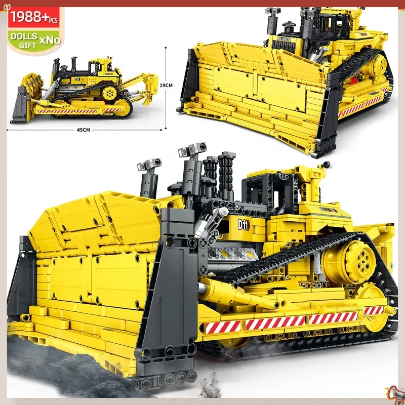 

MOC-83447 Remote Control Mechanical D11 Bulldozer City Construction Vehicle Building Blocks Model Large Crane Truck Toys For Kid