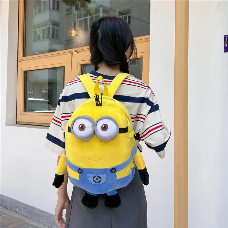 Minions‑Style Plush Backpack Cute Cartoon Character Shoulder Bag Adjustable Strap Casual Daypack Kids Travel Storage Bag Gift
