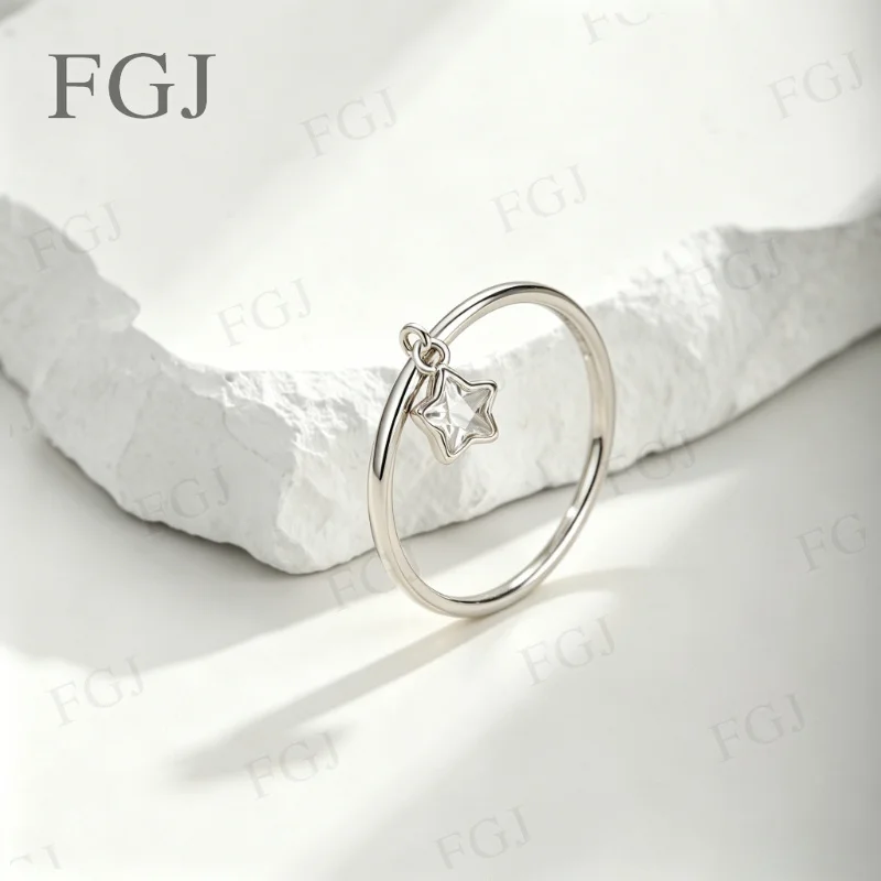 S925 Sterling Silber Trendiger Kleiner Stern-Anhängerring für Frauen Romantisches Jubiläums- und Geburtstagsgeschenk Feiner Schmuck für Sie – Detail 5
