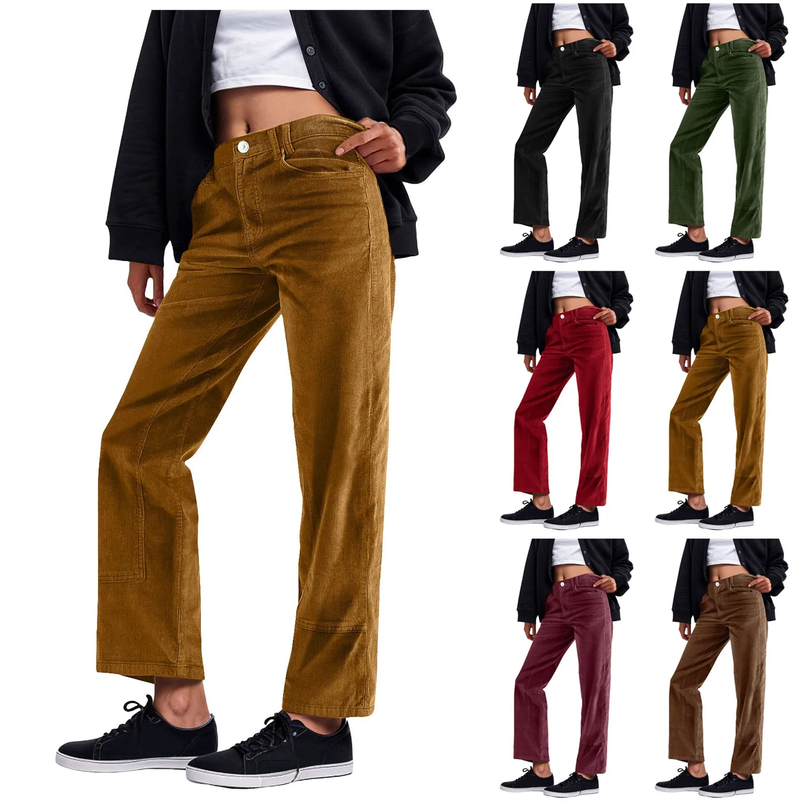 Ladies' Retro Wind Light Core Velvet Vertical Pocket Design Small Straight Leg Casual Pants Waistband Daily Sanitary Sweat Pant