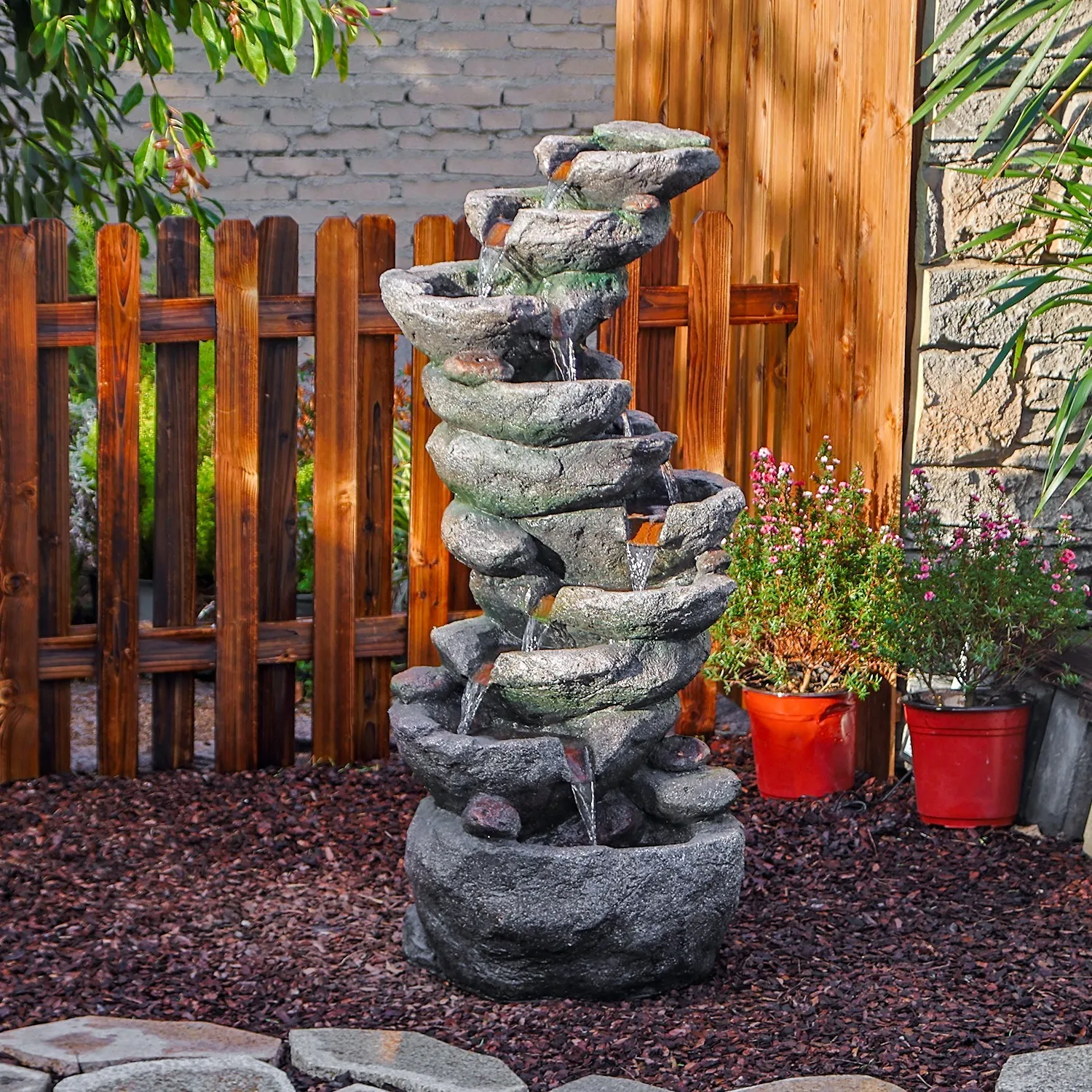 

10-Tier Rock Cascading Water Fountain – 39.76" Tall with LED Lights