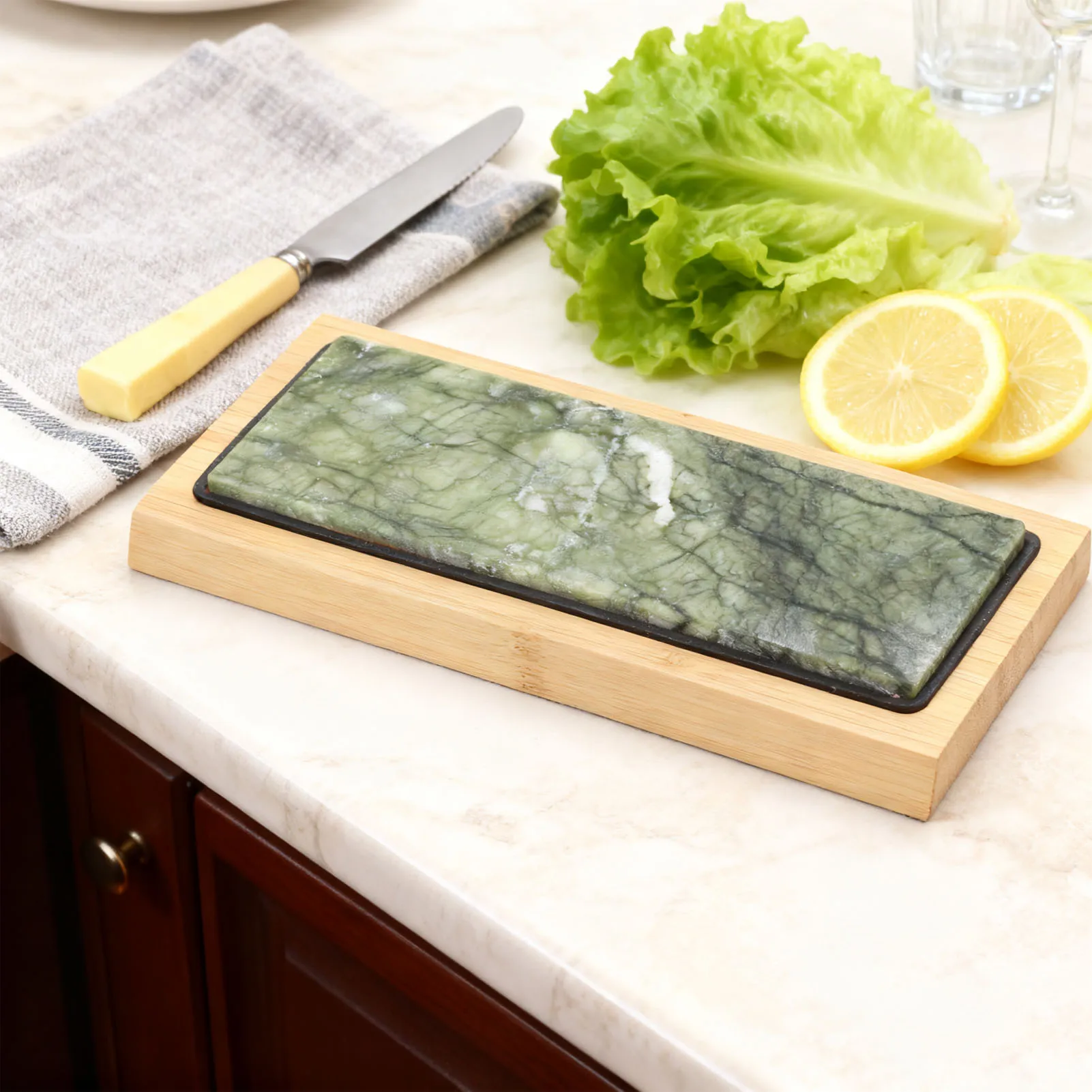 

2-Side 10000 Grit Green Jade Sharpening Stone - Fine Polishing Whetstone with Bambusoideae Base and Angle Guide