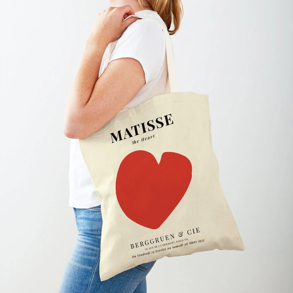 Vintage Matisse recorte galería fauvismo gato pescado señora bolso de mano mujer bolso de compras doble impresión Eco supermercado Shopper bolsas