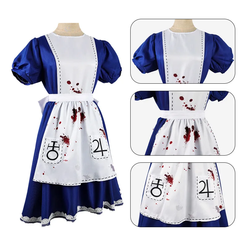 อะนิเมะ Alice Madness ชุดแม่บ้านถุงเท้าเกม Madness Returns Alice คอสเพลย์เครื่องแต่งกายสําหรับหญิงสาวคอสเพลย์ปาร์ตี้ฮาโลวีน