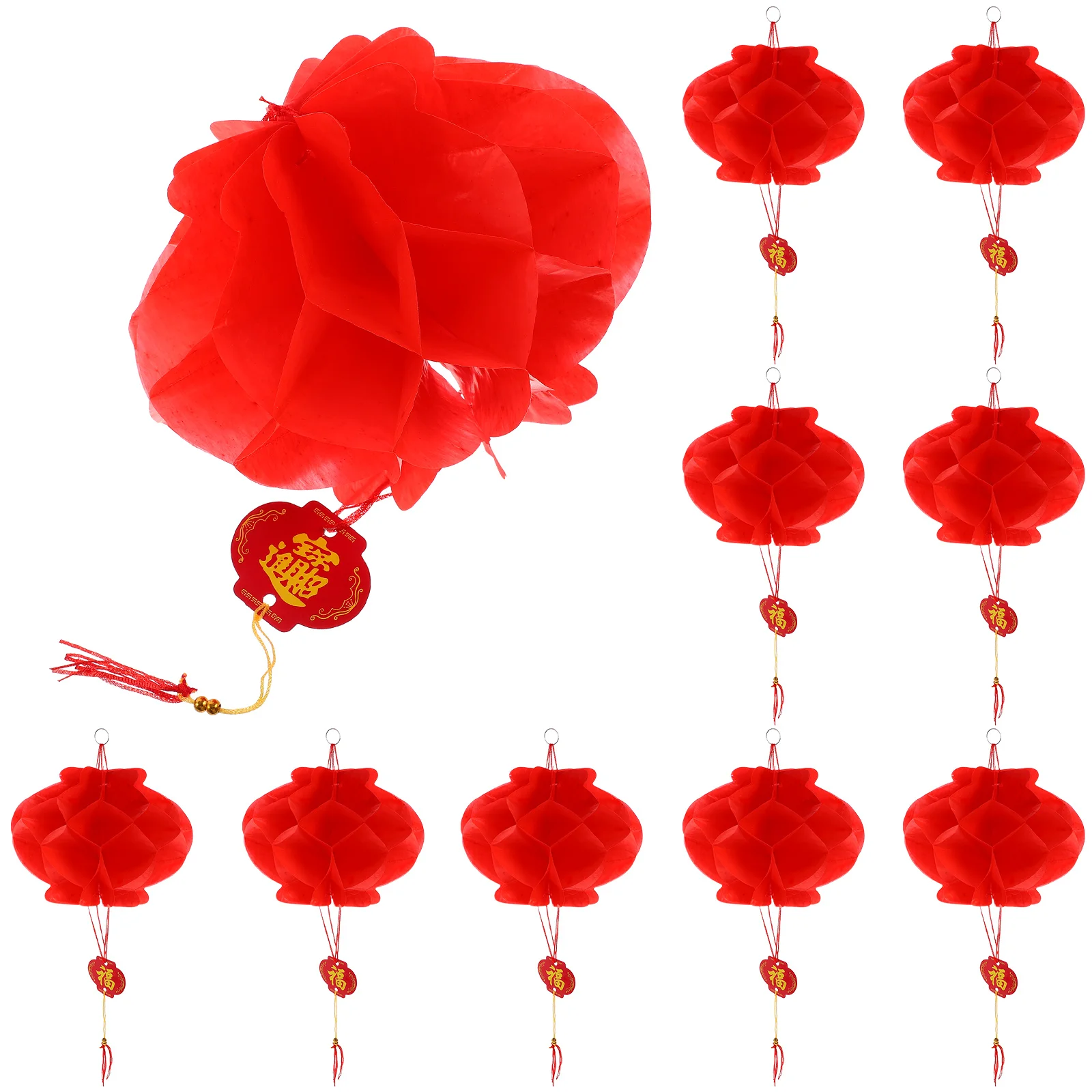 

10pcs Foldable Red Paper Lanterns 25mm Diameter Waterproof Solar Spring Festival Decor Chinese New Year Hanging Lanterns