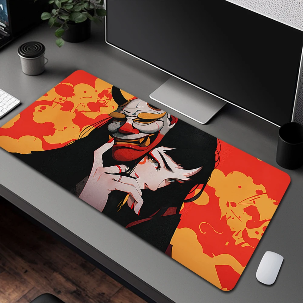 Imagem -02 - Grande Non-slip Anime Mouse Pad Gamer Computer Mouse Mat Oni Devil Mask Rubber Desk Mat Teclado Gaming xl