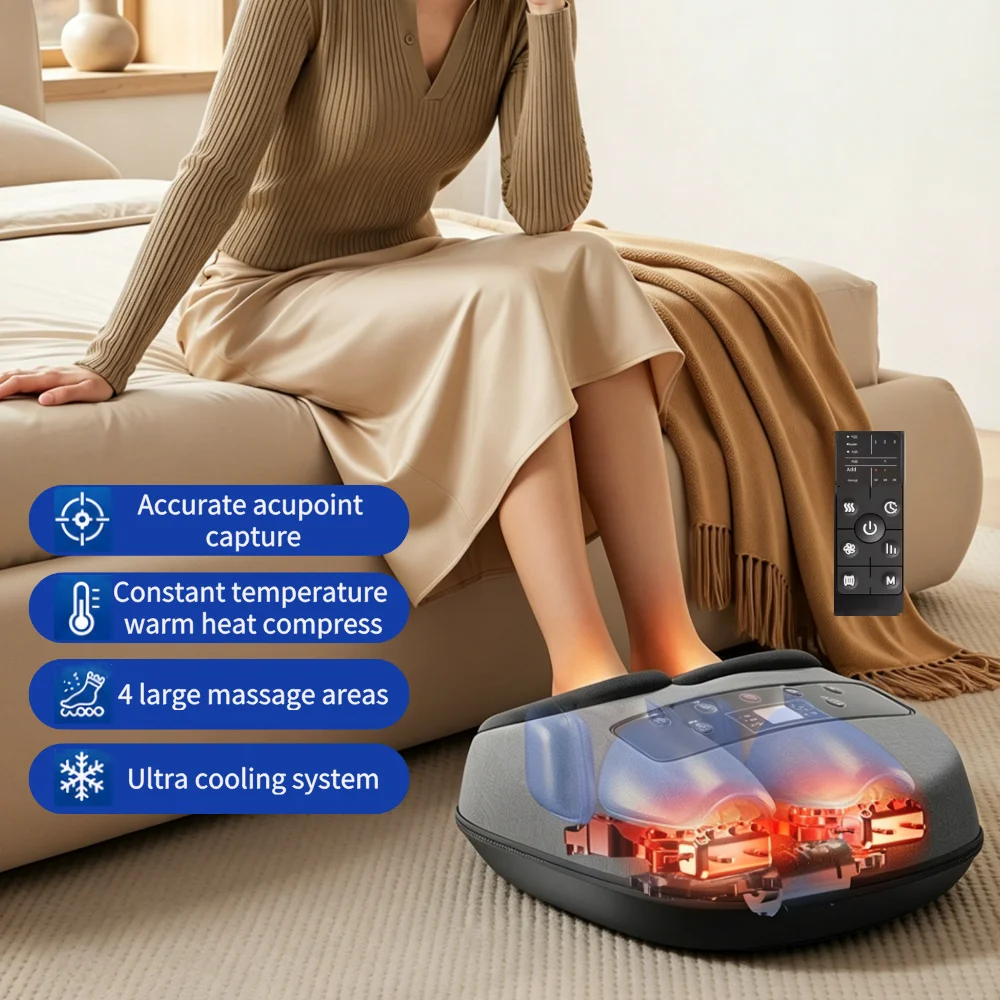 Shiatsu Foot Massage Machine Airbag Compress Kneading Rolling Fatigue Relief with Upgraded Cooling System for Home Office Use