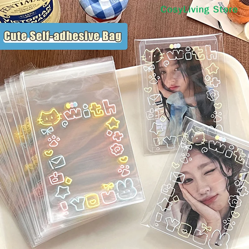 [CL]50 Stück Transparente Selbstklebende OPP-Beutel Kpop Idol Fotokarten Graffiti Kätzchen Schutzhüllen Aufbewahrungsbeutel Fotokartenhüllen