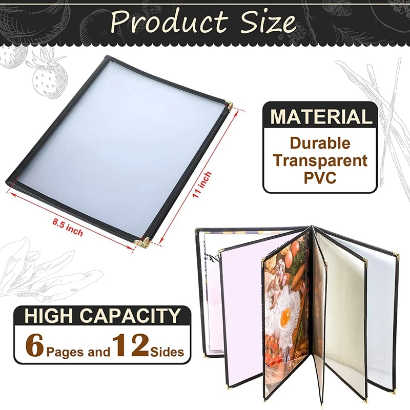 2PCS Menu Cover  Menu Shelf 8.5 X 11In With Leather Decorations And Decorative Metal Corners