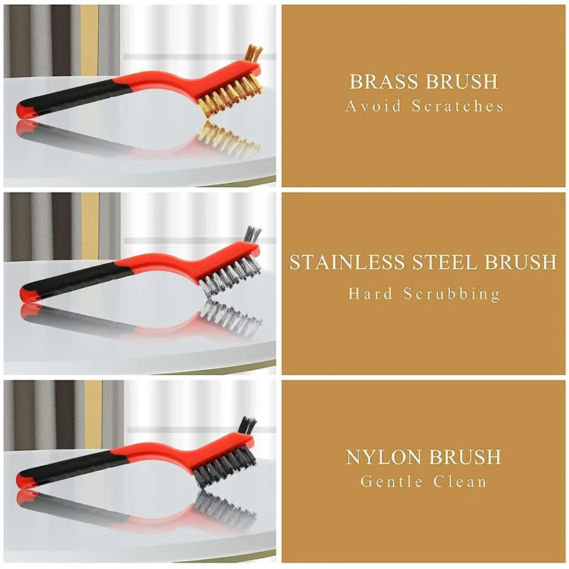 AB47-Wire Brush Set For Cleaning Black & Red Metal+Plastic With Paint Scraper For Rust,Dirt
