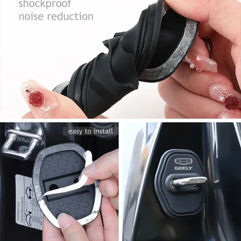 For Geely Coolray Monjaro Tugella Azkarra Emgrand 4Pcs Silicone Door Lock Cover Anti-collision Silent Waterproof Protector Car A