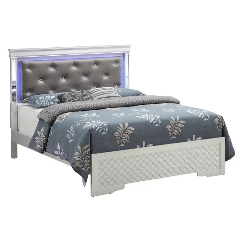 

Transitional Full Bed in Silver Champagne Finish, Modern Design, Affordable Comfort, Stylish Bedroom Furniture