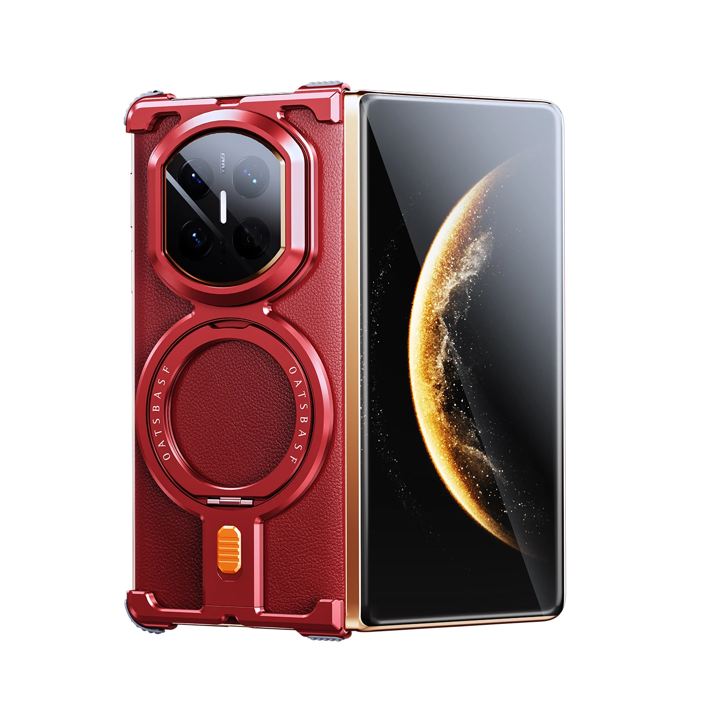 

Бампер Oatsbasf из алюминиевого сплава для Huawei Mate X7, безрамочный чехол для телефона, металлический защитный чехол с защитой 360 градусов ° Вращающаяся магнитная подставка