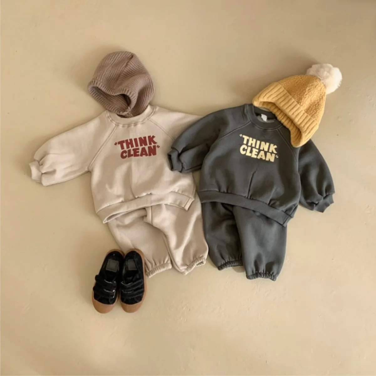 0-3T Newborn Kid Baby Boy Girl Winter Clothes Set Plush Thick Warm Sweatshirt Set Pant Suit Two Piece Set Outfit Streetwear