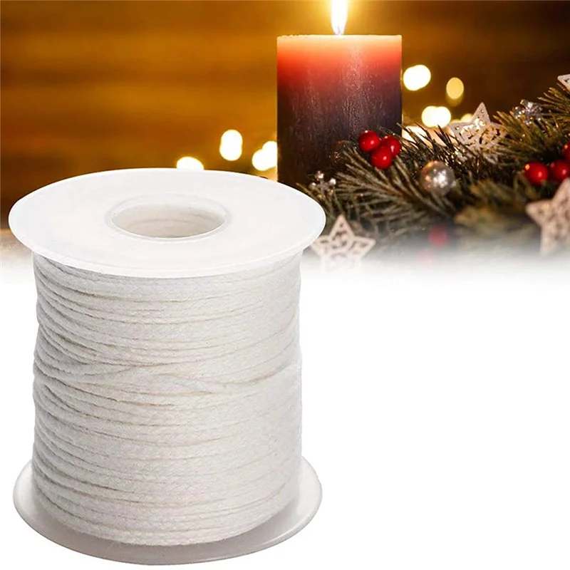 【Recommend】200Feet/61Meter White Candle Wick Cotton Candle Woven Wick For DIY Candle Making Material Smokeless Wax Core