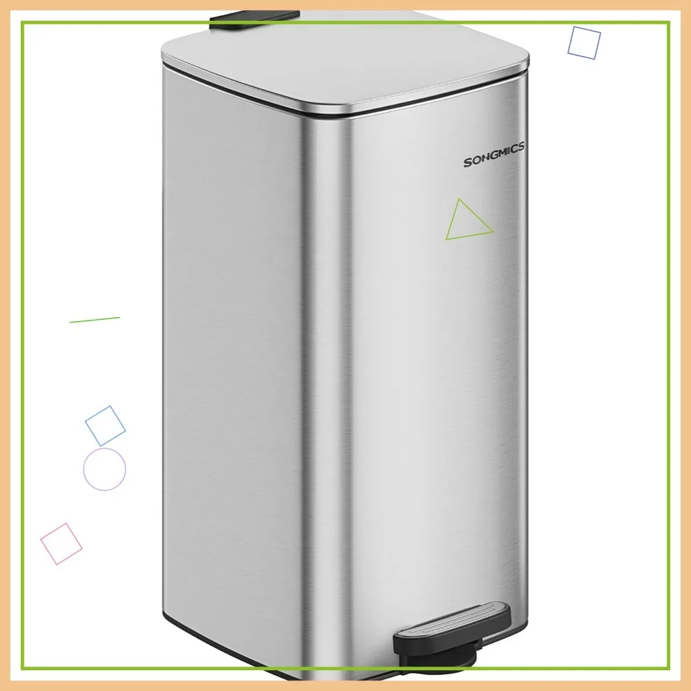 

8-Gallon Stainless Steel Kitchen Trash Can with Soft-Close Lid, Inner Bucket, and Non-Slip Base