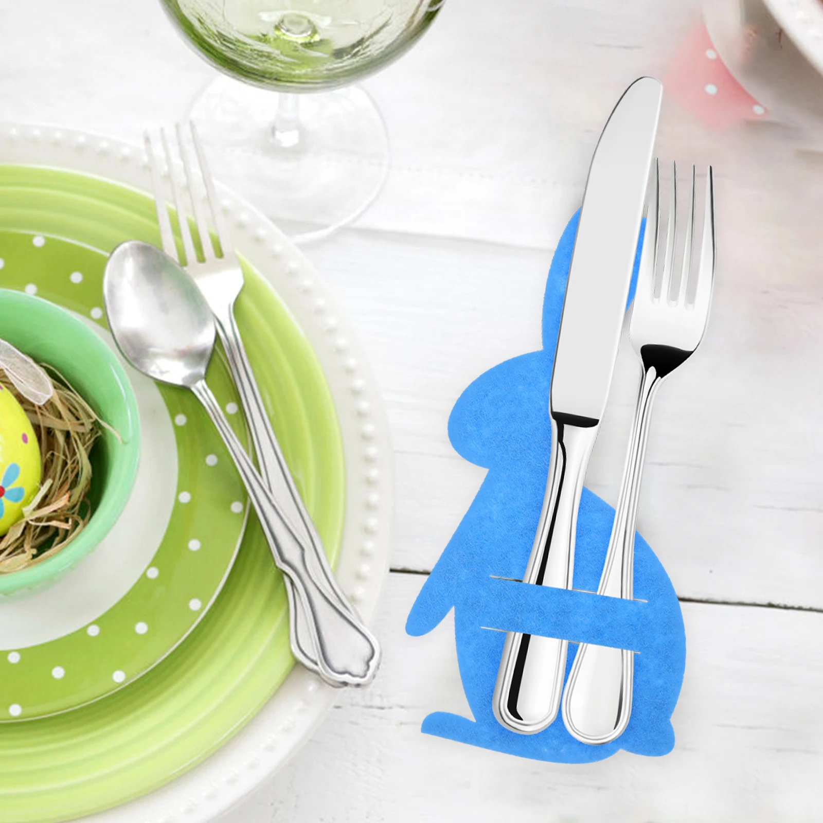 

4Pcs Easter Bunny Cutlery Bags Rabbit Shape Tableware Holder Cutlery Pouch for Festival Party Decoration Easter Tableware Bag