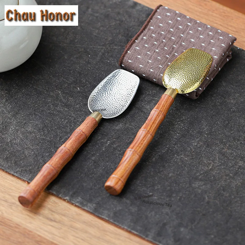 ZAEYORIA Japanese Rosewood Alloy Tea Scoop Handmade Shovel Chahe Household Appreciation Ladle Tea Services Supplies Decoration