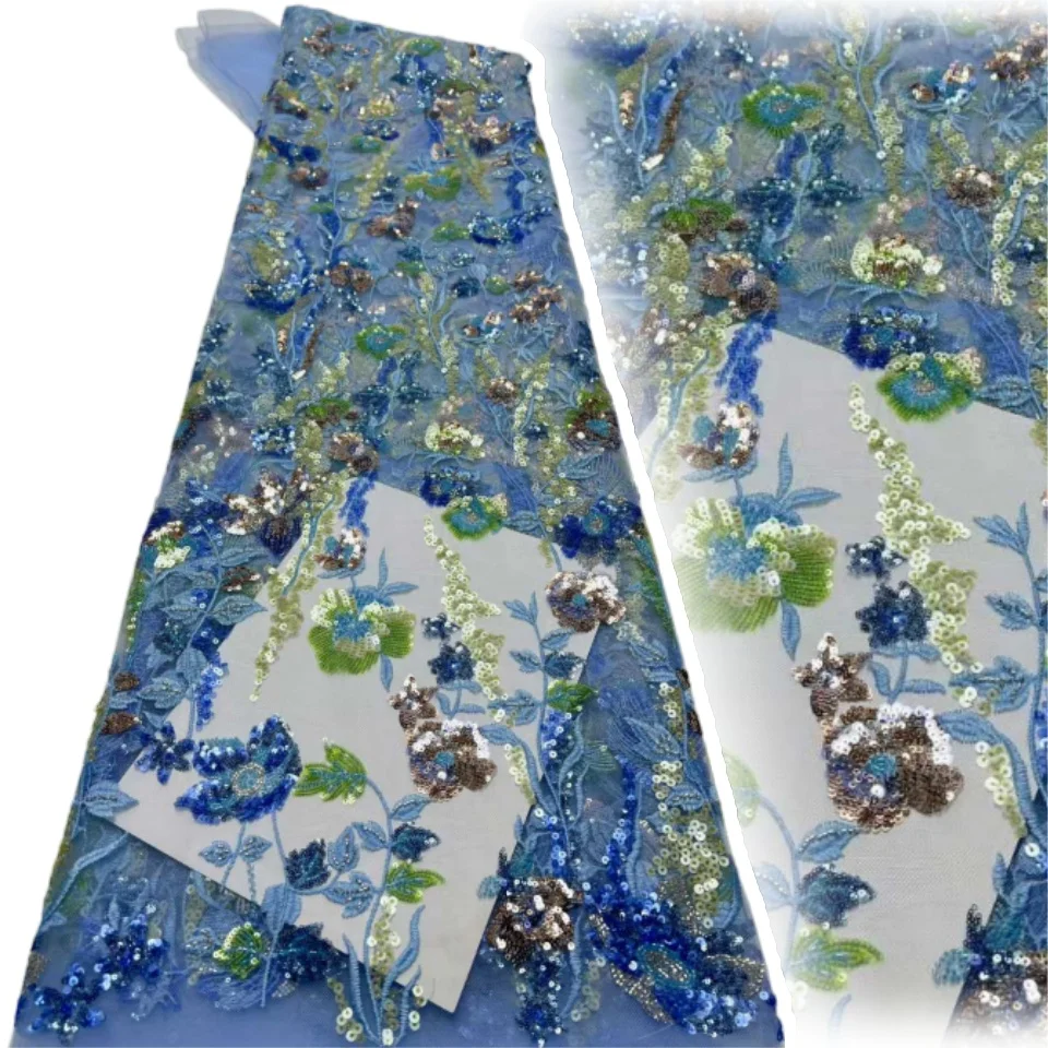 

5 Yards Nigerian Beaded Lace Fabric New Design African French Sequin Lace Fabric Suitable For Women's Wedding Party Dresses 2203