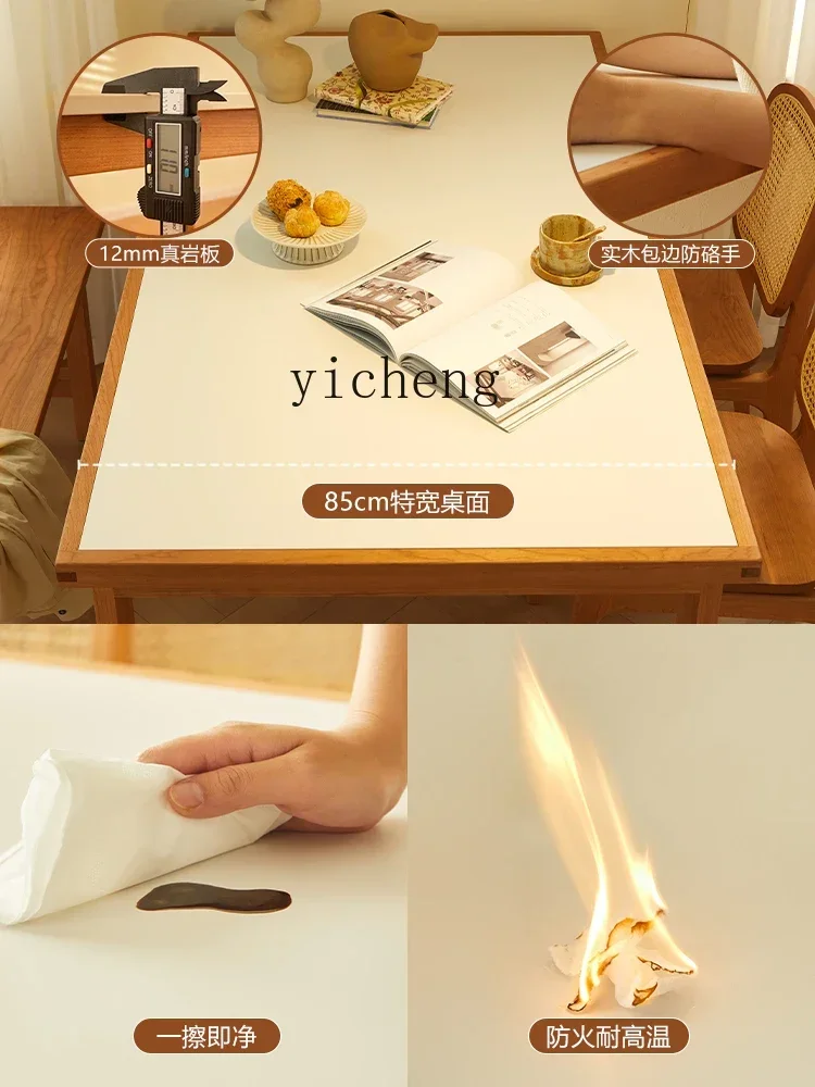 dining table solid wood living room small apartment household rectangular rock slab dining table  and chair combination