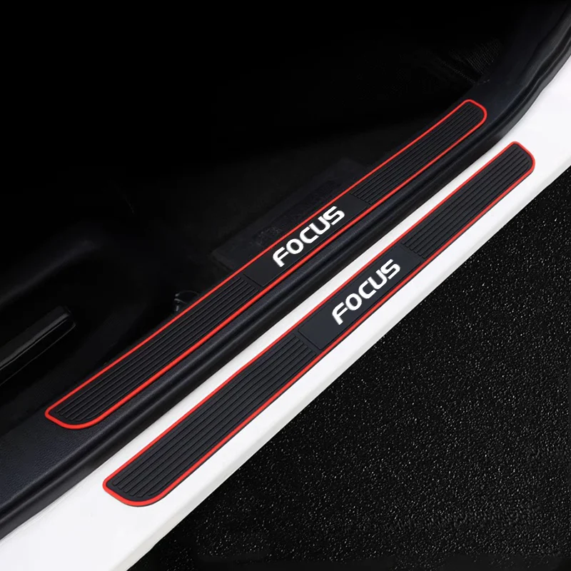 4pcs Rubber Car Door Sill Scuff Covers For Ford Focus 2 MK2 MK3 MK1 MK4 RS Anti-scratch Auto Door Panel Guards Protector Trims