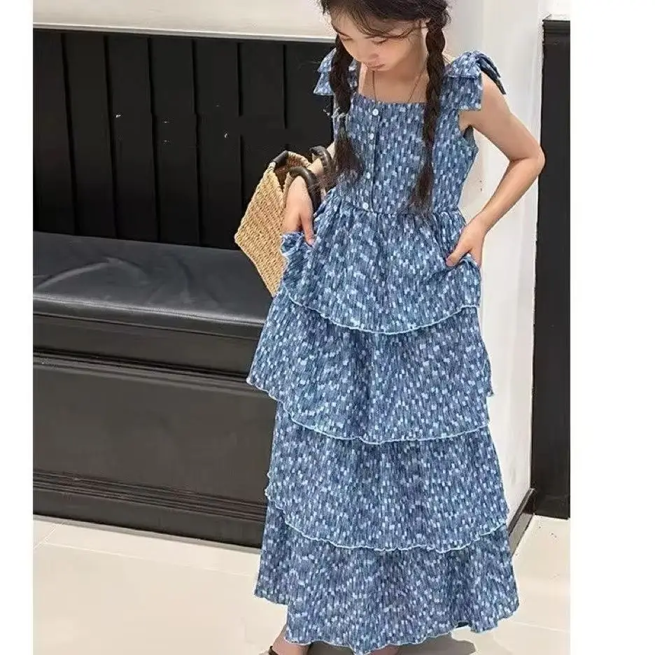 

2025 Sleeveless Summer Polka Dot Cake Dress Toddler Girl Casual Princess Party Beach Vacation Formal Dresses for Kids 6 8 9 10 1
