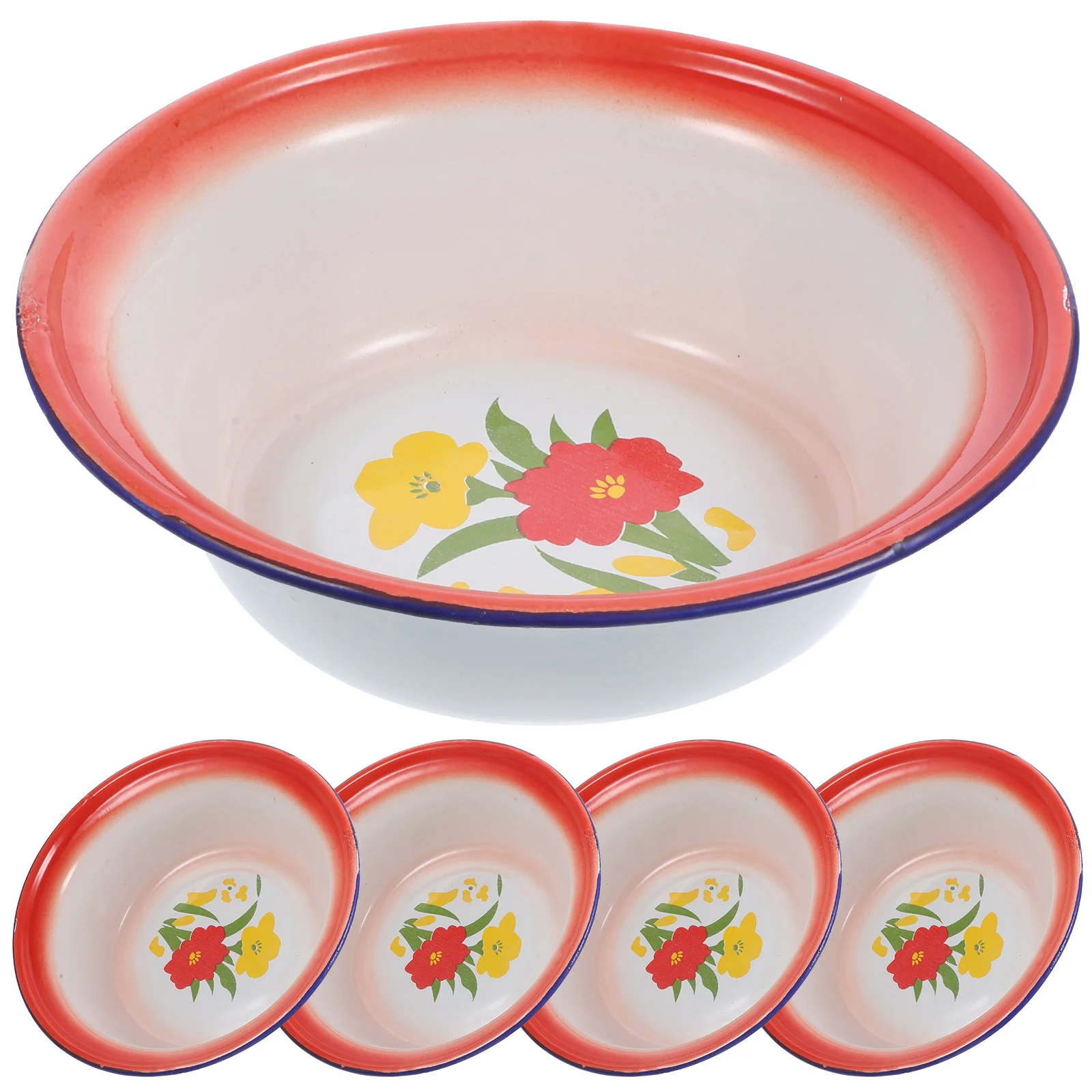 Flower Pattern Old-style Reusable Serving Vintage Enamel Bowl Mixing Bowl Set Metal Bowl Retro Bowl Enamel Camping Dishes