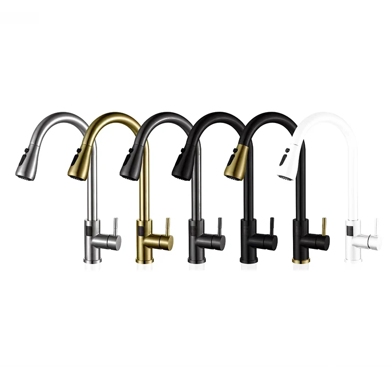 صنبور المطبخ الذكي الفولاذ المقاوم للصدأ صنبور المطبخ الحديث النحاس سحب ما يخرج شاشة ديجيتال بدون لمس خلاط المطبخ بالوعة الحنفية