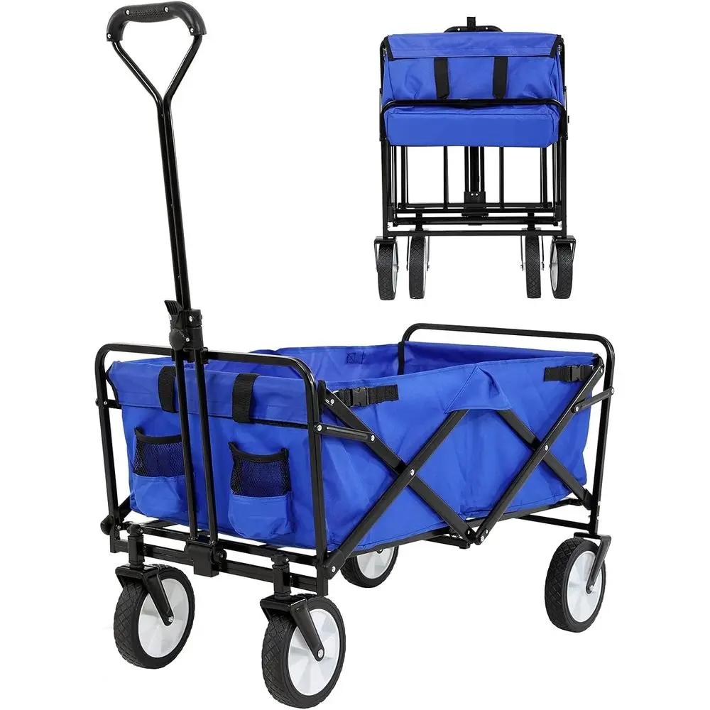 

Портативная складная тележка повышенной прочности, грузоподъемность 330 фунтов, идеально подходит для садоводства, кемпинга, активного отдыха, спорта, синего цвета