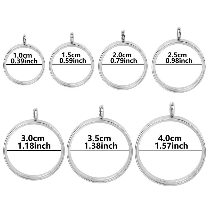 1Pc Inner Size 20-40mm Glass Round Floating Picture Locket Coin Holder Pendant Diy Stainless Steel Relicario Necklaces Jewelry