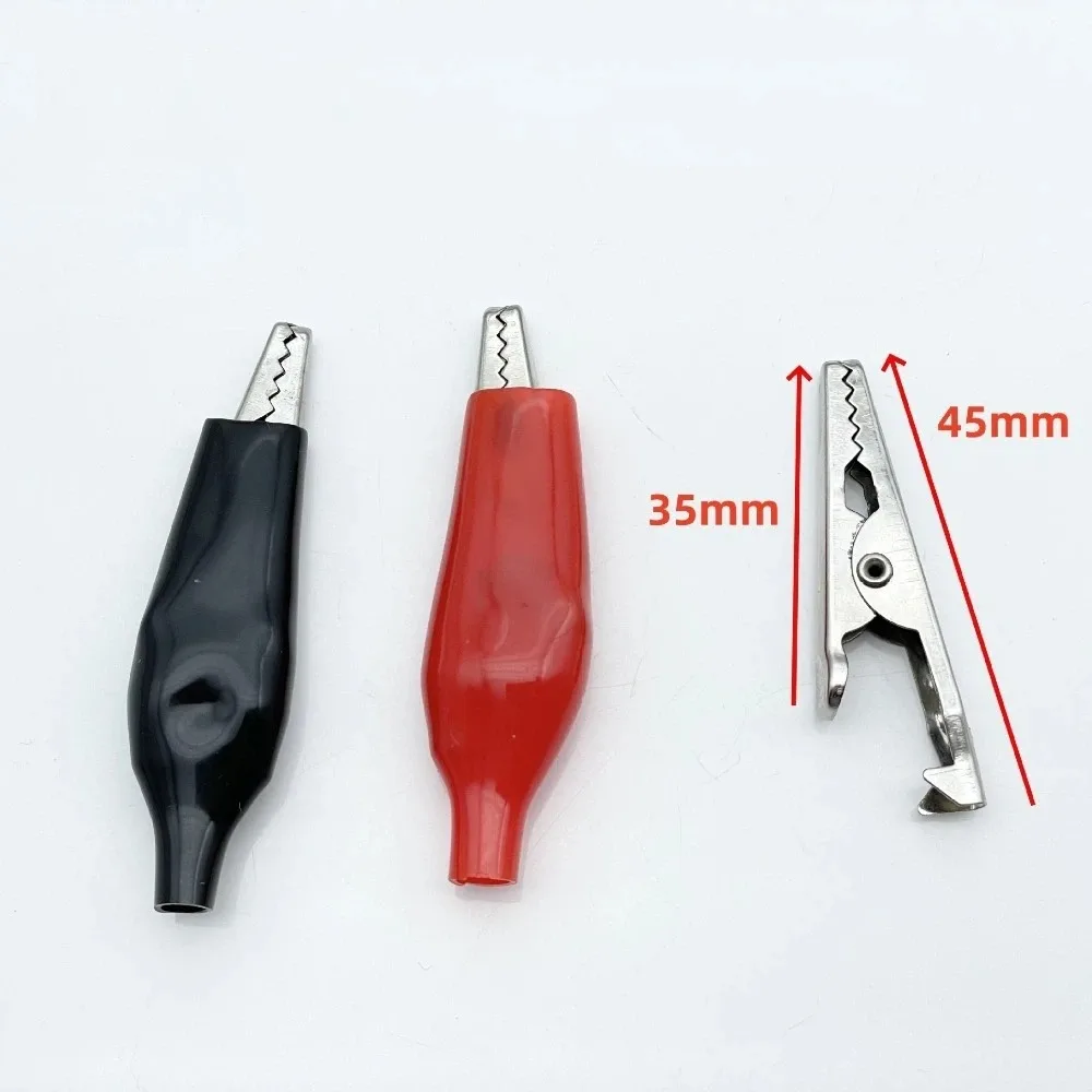 10Pcs Black Red Color Alligator Clip Durable Metal + Plastic Crocodile Clamp 28/35/45mm Size Soft Plastic Coated Test Probe Clip