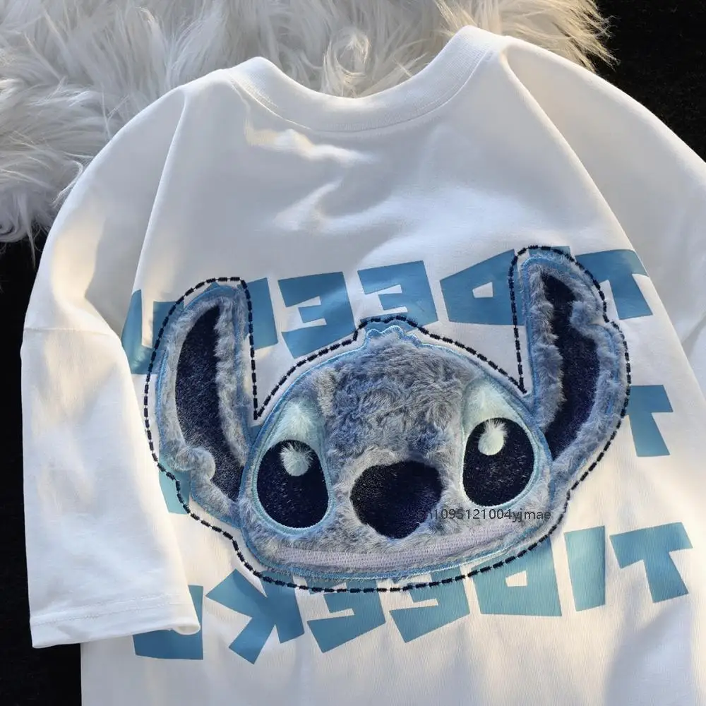 

Новые модные топы в стиле аниме для пар, летние милые белые футболки Y2K, хлопковые футболки с короткими рукавами и вышивкой для колледжа с героями мультфильмов