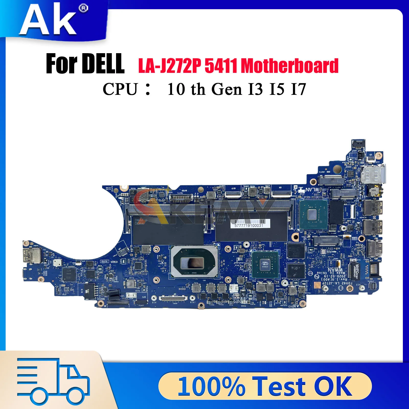 

Материнская плата FDV42 LA-J272P для Dell Latitude 5411 с процессором I5-10400H I7-10850H DDR4, 100% полностью протестирована