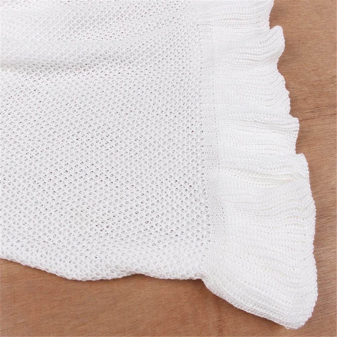 Neues, gerüschtes, ausgestelltes, gehäkeltes, gestricktes Tunika-Strandkleid, Strandkleidung, Strandmode, Strand-Cover-up, Damen V5471 – Detail 14
