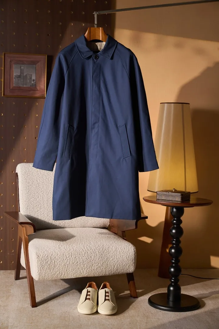LP Men Old Money Style 26AW New Cotton Simple Long Water Repellent Windproof Safari Turn Down Collar Trench Coat Outerwear