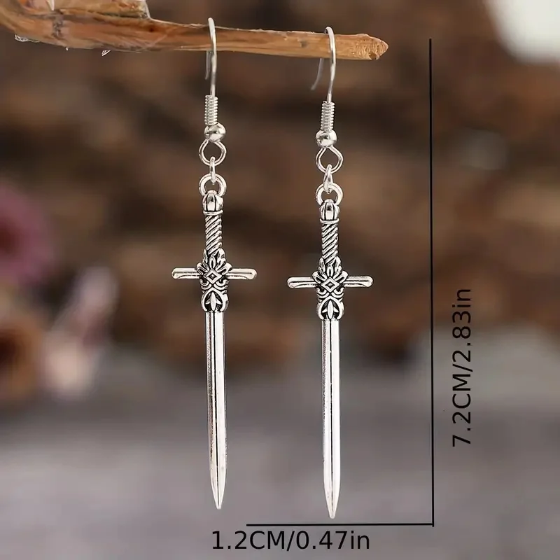Vintage Inspired Cross Sword Pendant Dangle Earrings Hypoallergenic Unique Personality Gothic Jewelry For Women Perfect Gift