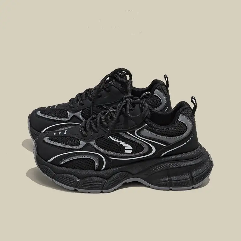 

Lightweight Versatile Women's Black Dad Shoes Trending Niche 2025 Spring Autumn New Arrival Student Thick Sole Sports Shoes