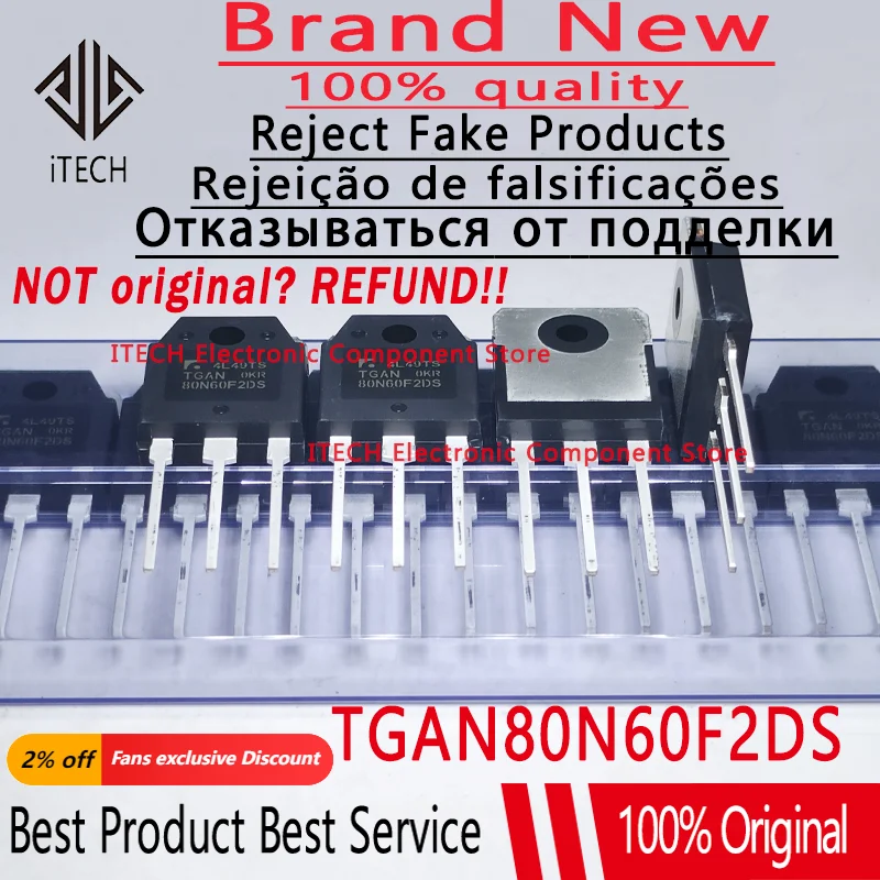 10pcs/lot Original TGAN80N60FD 80N60F2DS TGAN80N60F2DS TO-3P IGBT Tube Lnverter Welder Power 80A 600V `00% New and Genuine