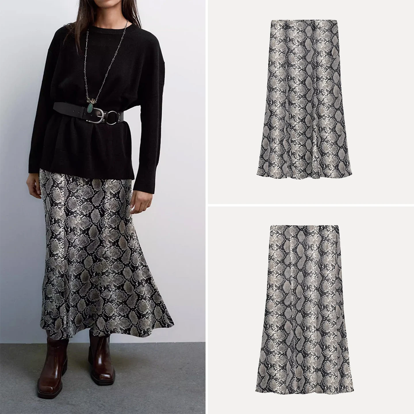 

Новое поступление осени 202, женская юбка-миди с модным животным принтом, шелковая атласная текстура, повседневная одежда, бренд Z