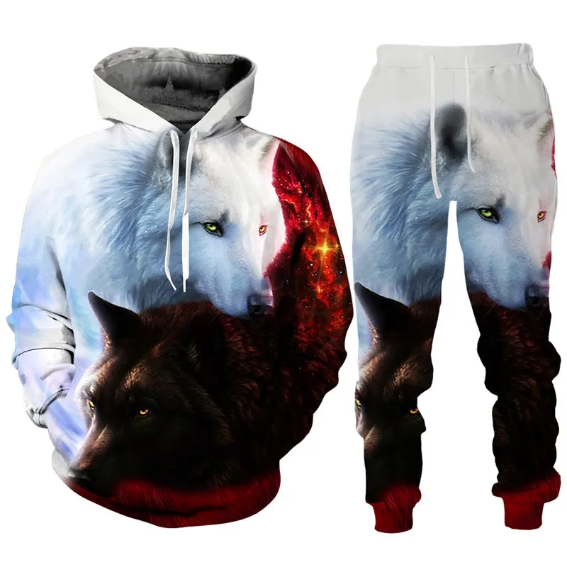 Dazzle Wolf 3D Print Tracksuit Set Man Woman Hoodie+Pants 2pcs Sets Hip Hop Streetwear Oversized Casual Pullover Sweatshirt