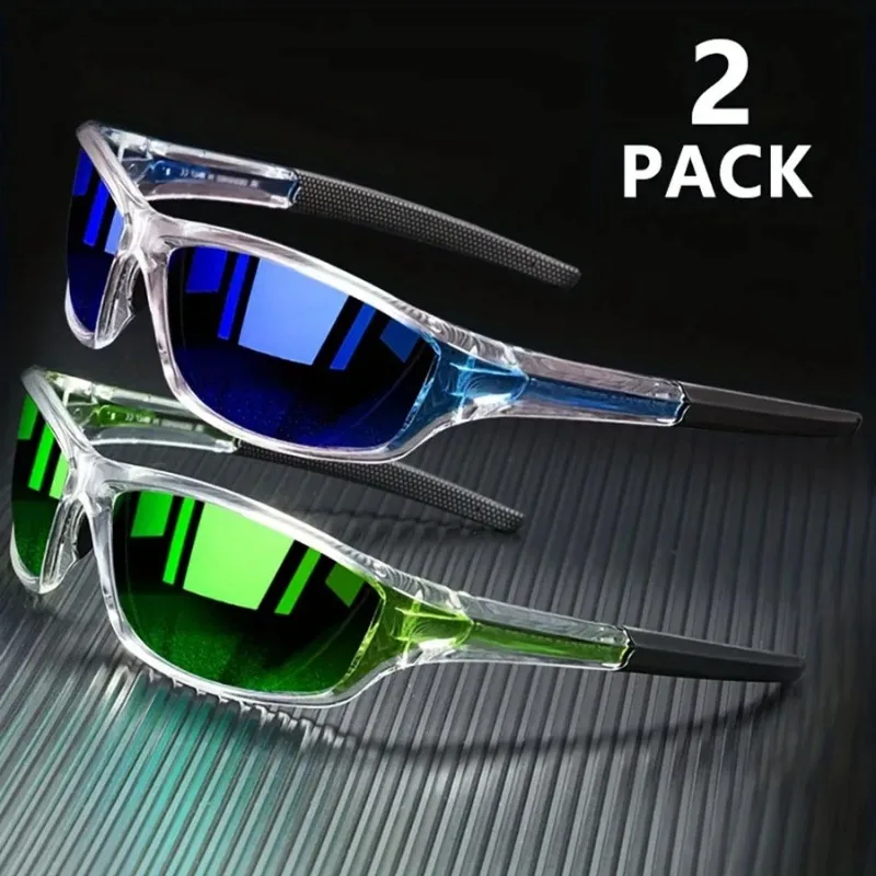 1/2 paires de lunettes de soleil de sport pour hommes, légères, vision nocturne, lunettes de soleil masculines pour le cyclisme, la conduite, la pêche, lunettes de soleil tendance à effet miroir